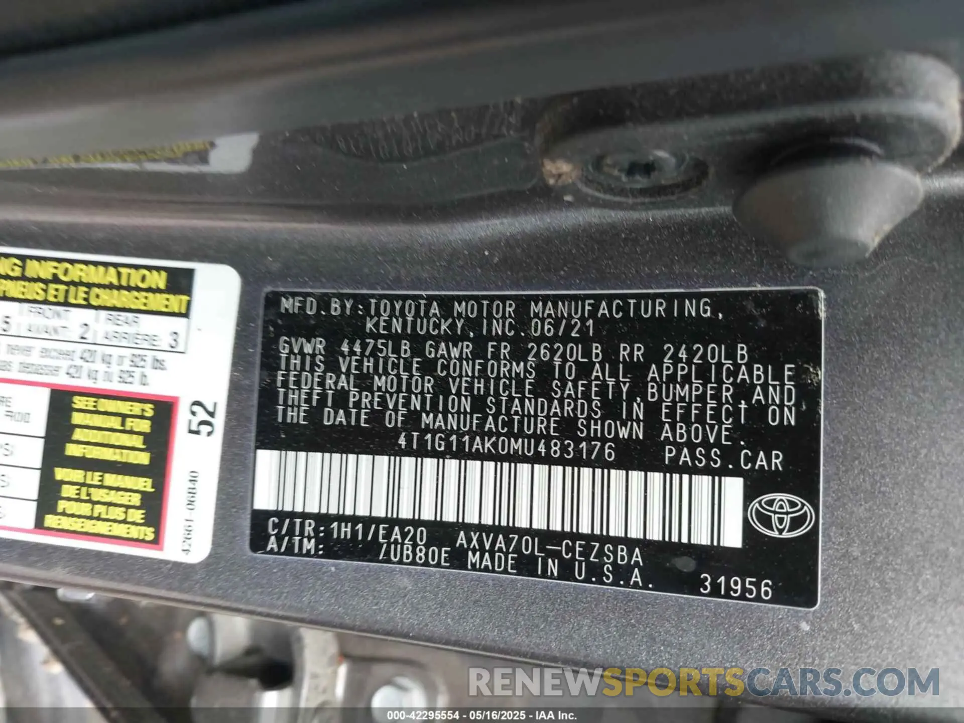 9 Photograph of a damaged car 4T1G11AK0MU483176 TOYOTA CAMRY 2021