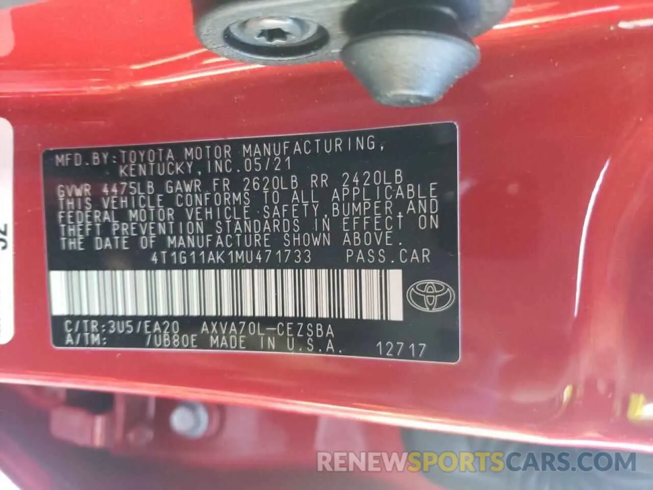 10 Photograph of a damaged car 4T1G11AK1MU471733 TOYOTA CAMRY 2021