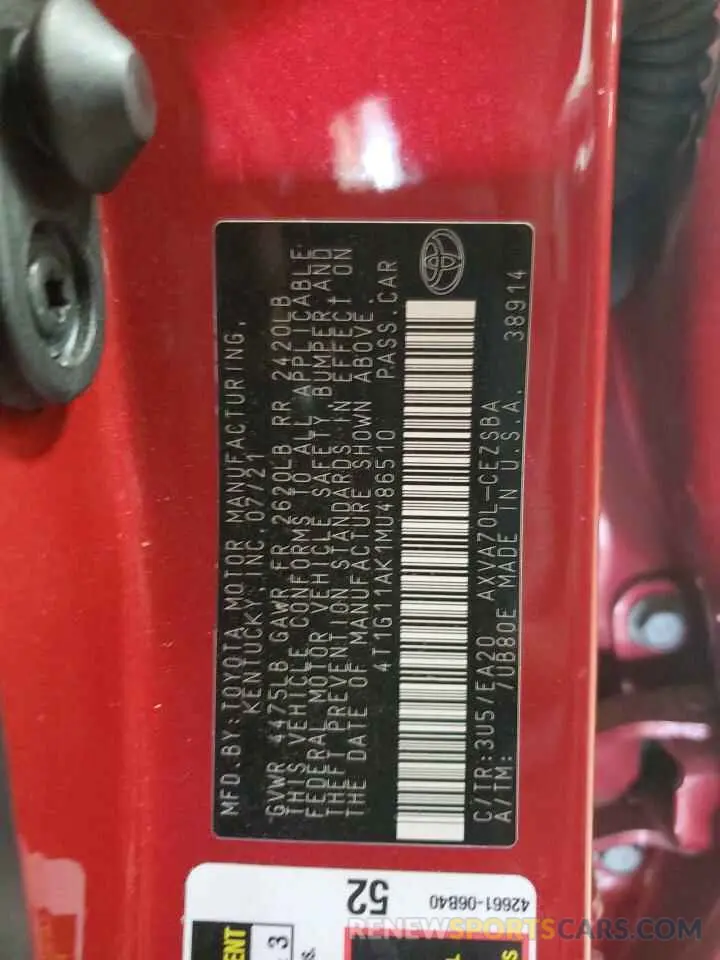 12 Фотография поврежденного автомобиля 4T1G11AK1MU486510 TOYOTA CAMRY 2021