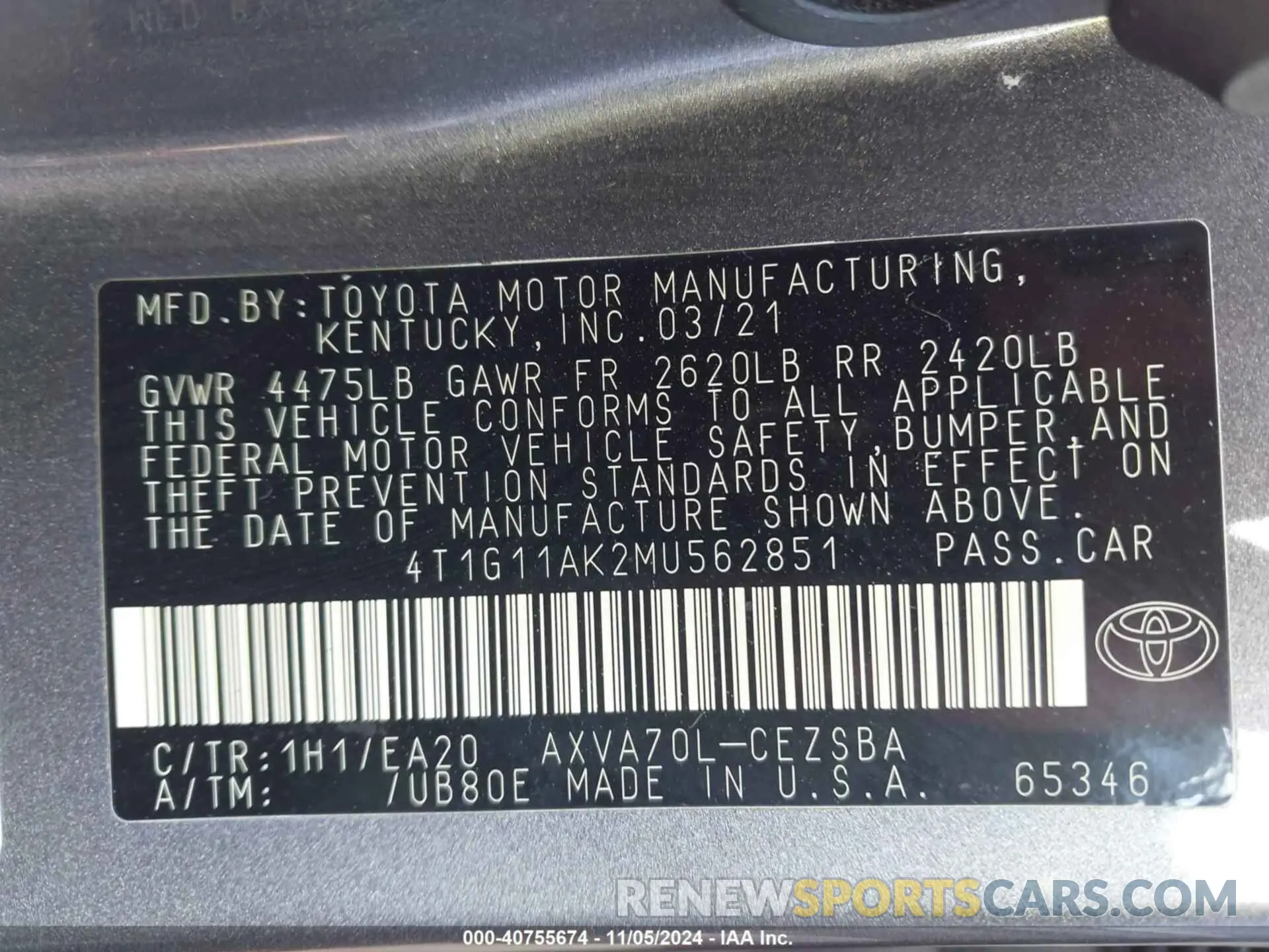 8 Photograph of a damaged car 4T1G11AK2MU562851 TOYOTA CAMRY 2021