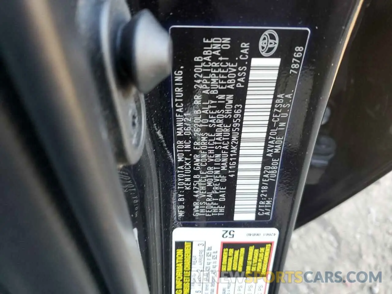 12 Фотография поврежденного автомобиля 4T1G11AK2MU595963 TOYOTA CAMRY 2021
