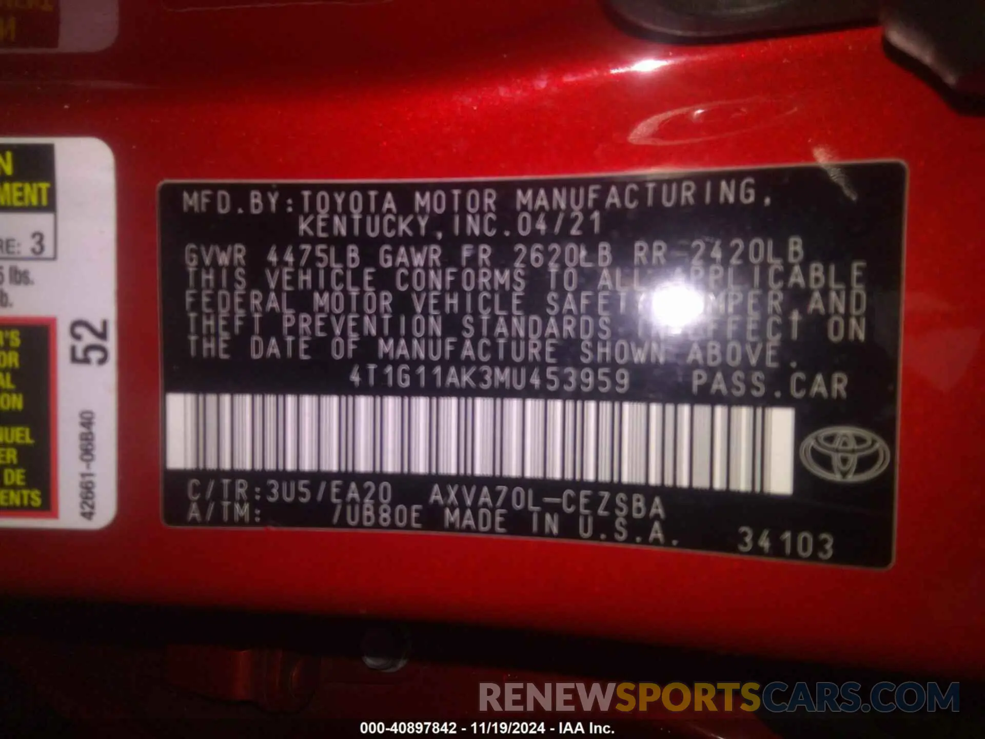 9 Photograph of a damaged car 4T1G11AK3MU453959 TOYOTA CAMRY 2021