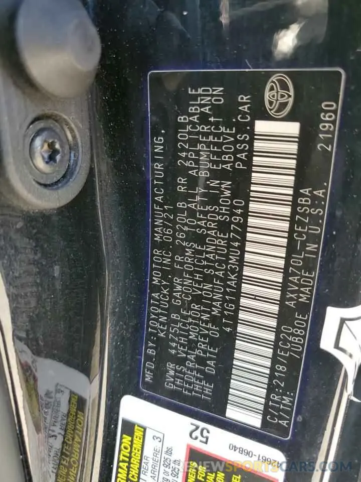 14 Фотография поврежденного автомобиля 4T1G11AK3MU477940 TOYOTA CAMRY 2021