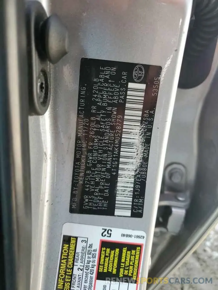 12 Photograph of a damaged car 4T1G11AK4MU528779 TOYOTA CAMRY 2021