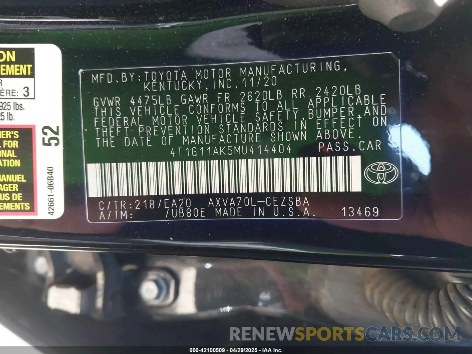9 Photograph of a damaged car 4T1G11AK5MU414404 TOYOTA CAMRY 2021