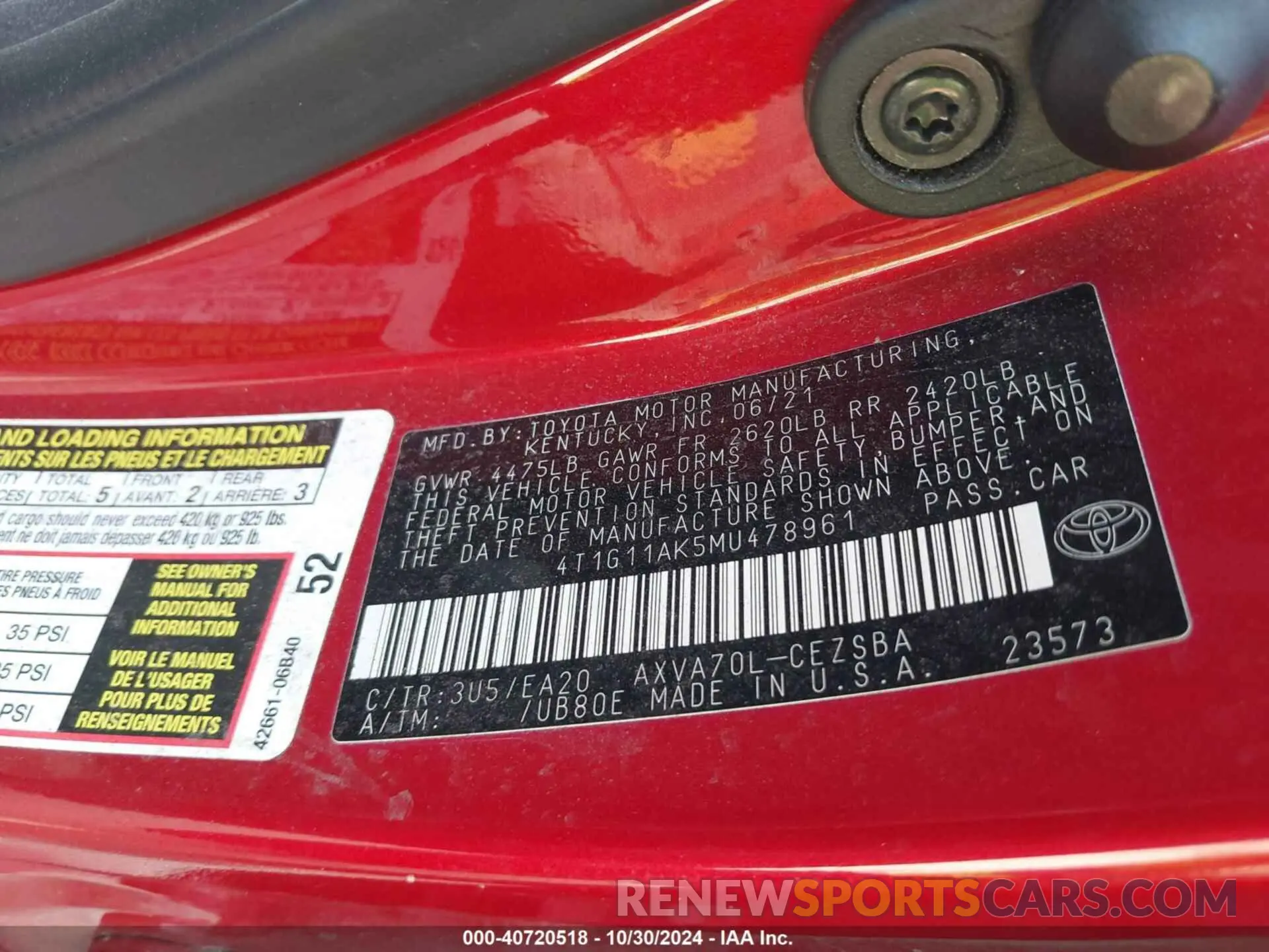 9 Photograph of a damaged car 4T1G11AK5MU478961 TOYOTA CAMRY 2021