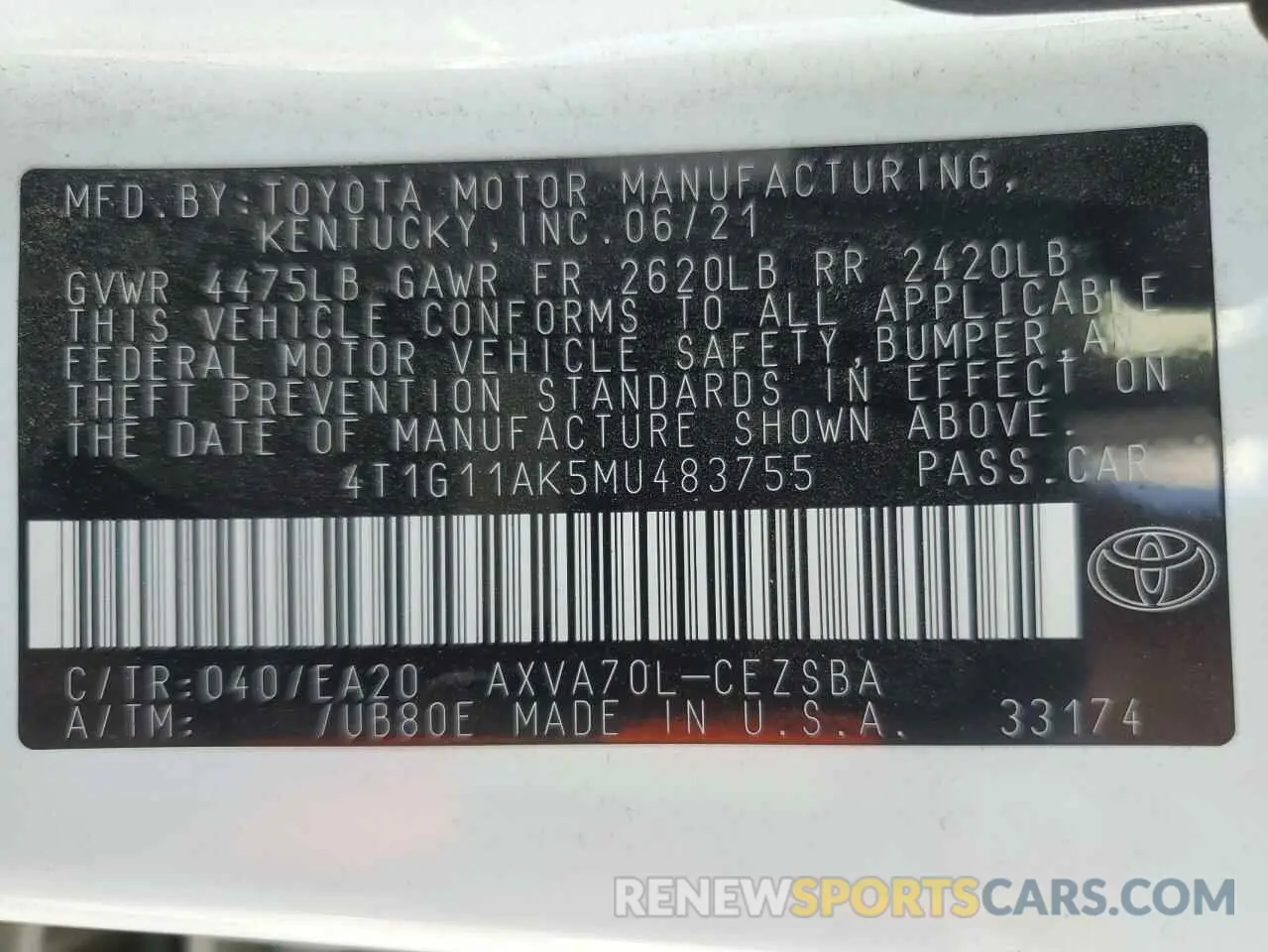14 Photograph of a damaged car 4T1G11AK5MU483755 TOYOTA CAMRY 2021
