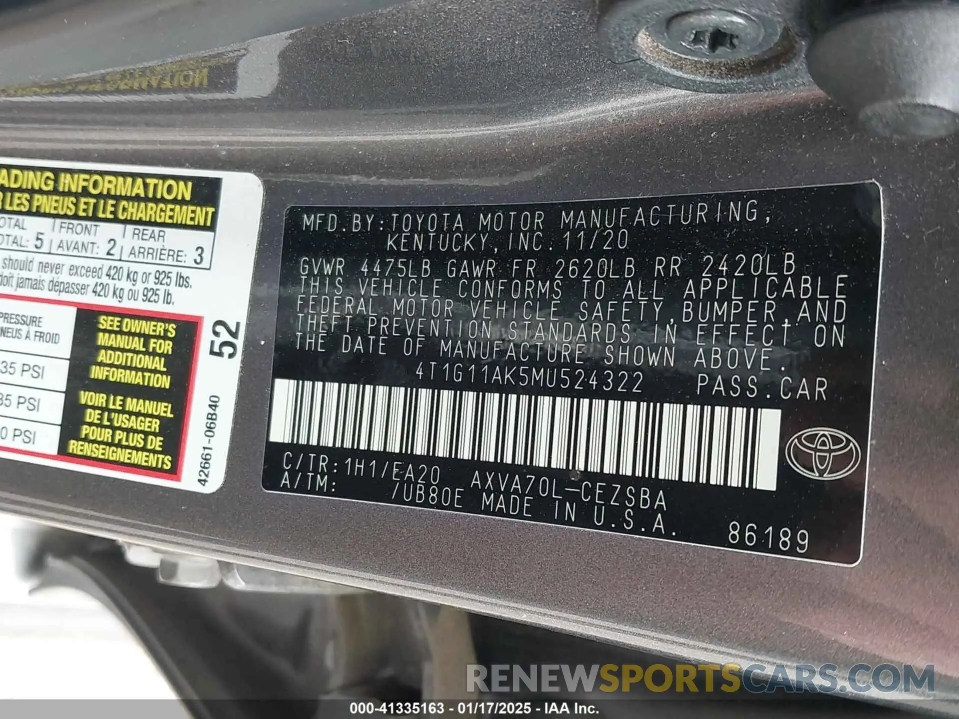 9 Фотография поврежденного автомобиля 4T1G11AK5MU524322 TOYOTA CAMRY 2021