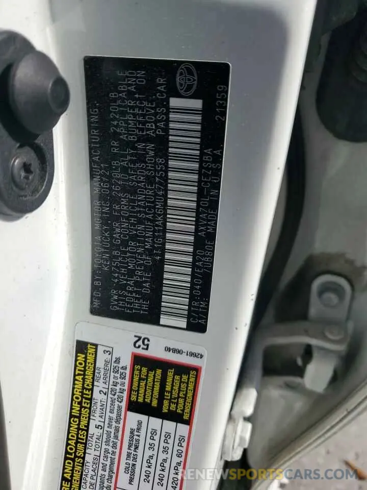 13 Photograph of a damaged car 4T1G11AK6MU477558 TOYOTA CAMRY 2021