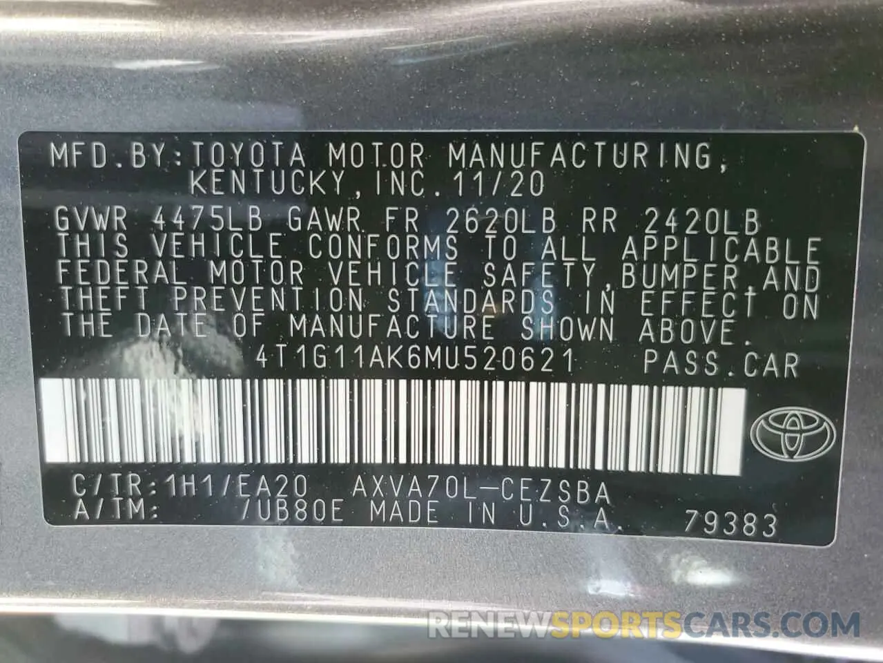 12 Photograph of a damaged car 4T1G11AK6MU520621 TOYOTA CAMRY 2021