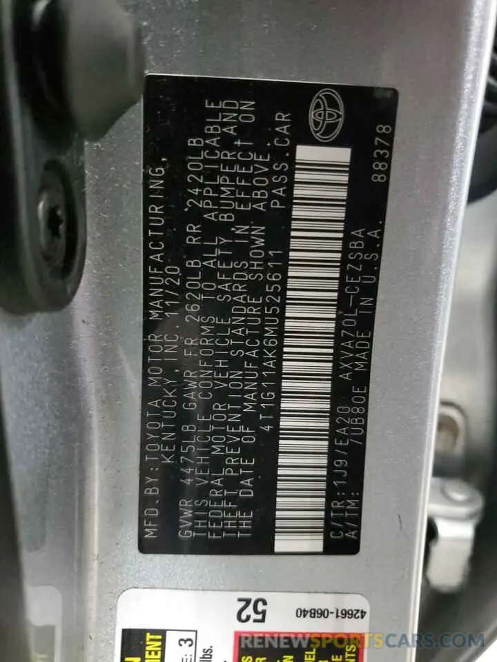 13 Photograph of a damaged car 4T1G11AK6MU525611 TOYOTA CAMRY 2021