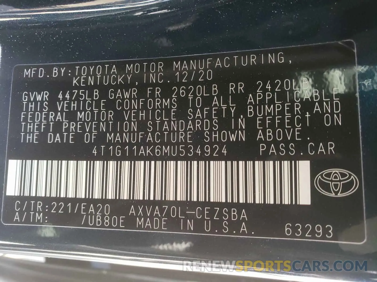 10 Photograph of a damaged car 4T1G11AK6MU534924 TOYOTA CAMRY 2021