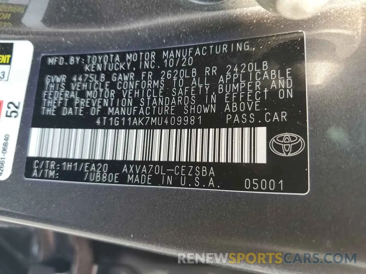 12 Photograph of a damaged car 4T1G11AK7MU409981 TOYOTA CAMRY 2021
