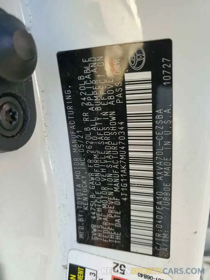 12 Photograph of a damaged car 4T1G11AK7MU470344 TOYOTA CAMRY 2021