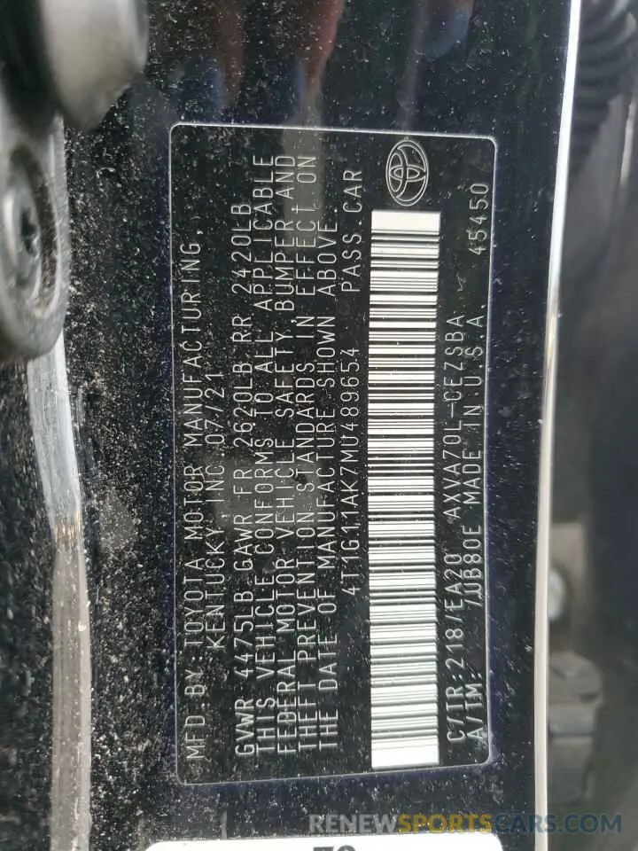 12 Photograph of a damaged car 4T1G11AK7MU489654 TOYOTA CAMRY 2021