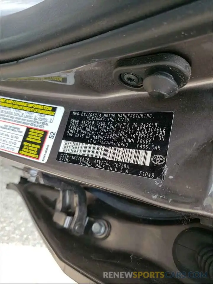 10 Photograph of a damaged car 4T1G11AK7MU516903 TOYOTA CAMRY 2021
