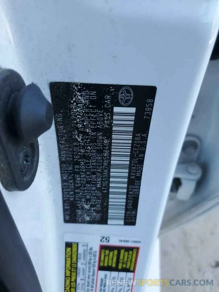 13 Photograph of a damaged car 4T1G11AK7MU568418 TOYOTA CAMRY 2021