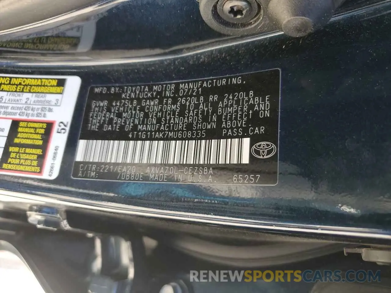 14 Photograph of a damaged car 4T1G11AK7MU608335 TOYOTA CAMRY 2021