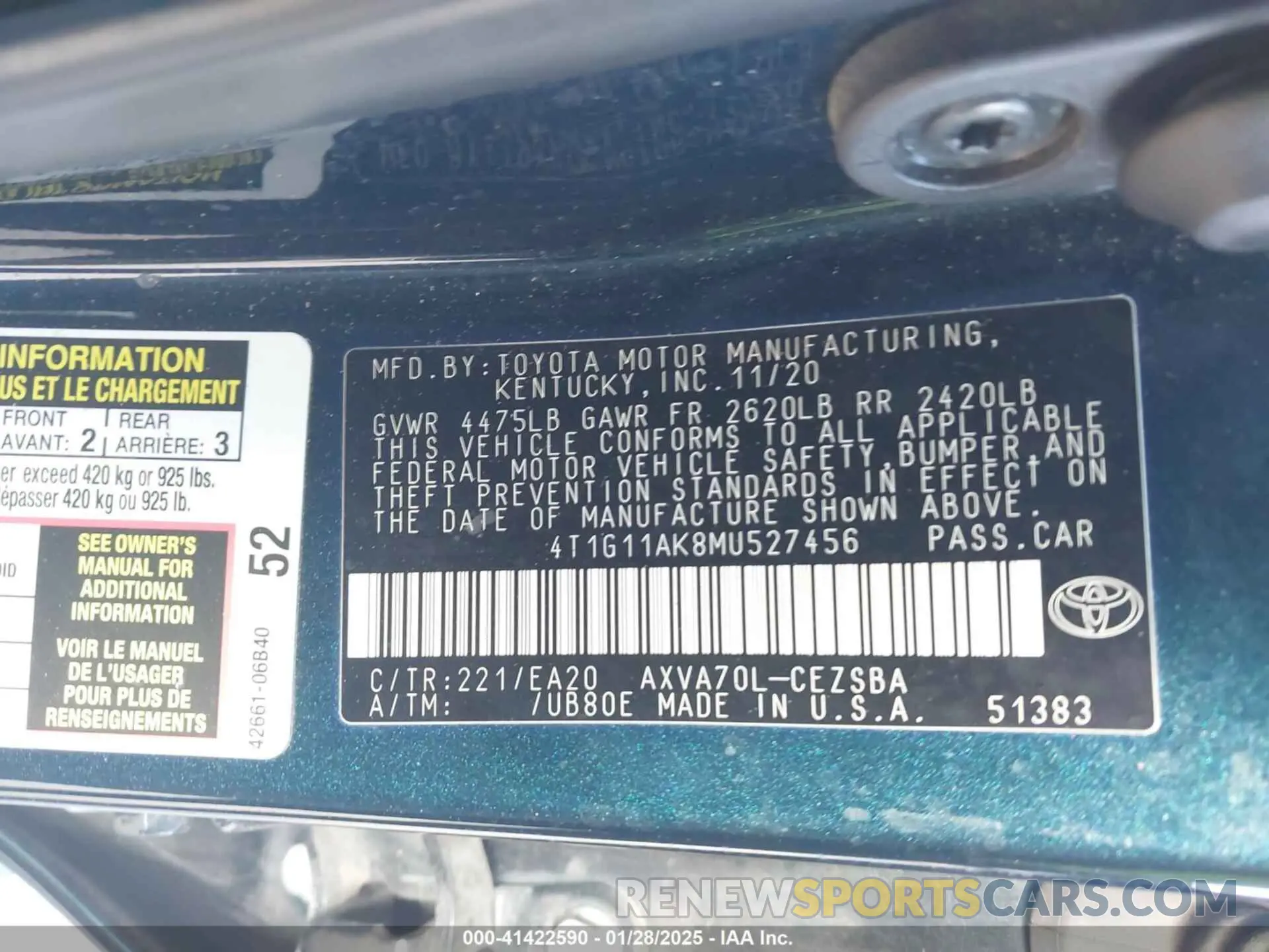 9 Photograph of a damaged car 4T1G11AK8MU527456 TOYOTA CAMRY 2021