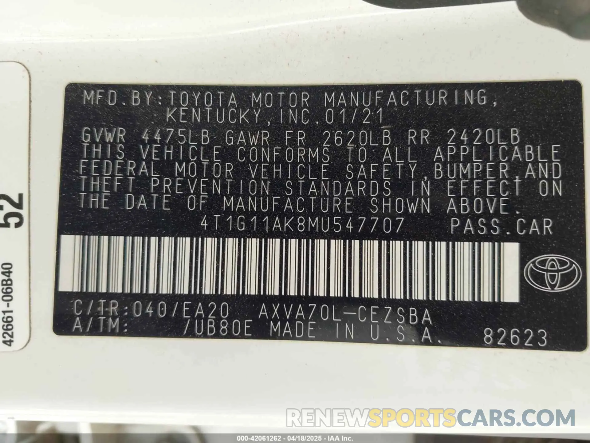 9 Photograph of a damaged car 4T1G11AK8MU547707 TOYOTA CAMRY 2021