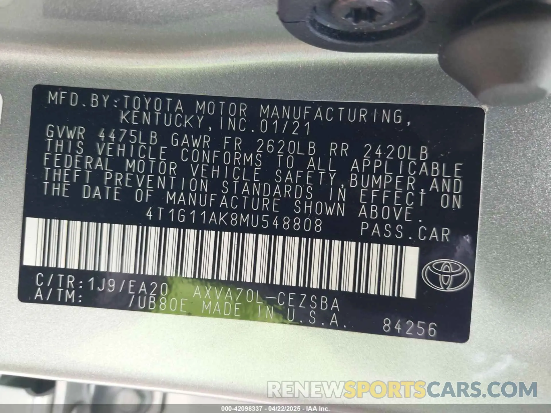 9 Photograph of a damaged car 4T1G11AK8MU548808 TOYOTA CAMRY 2021