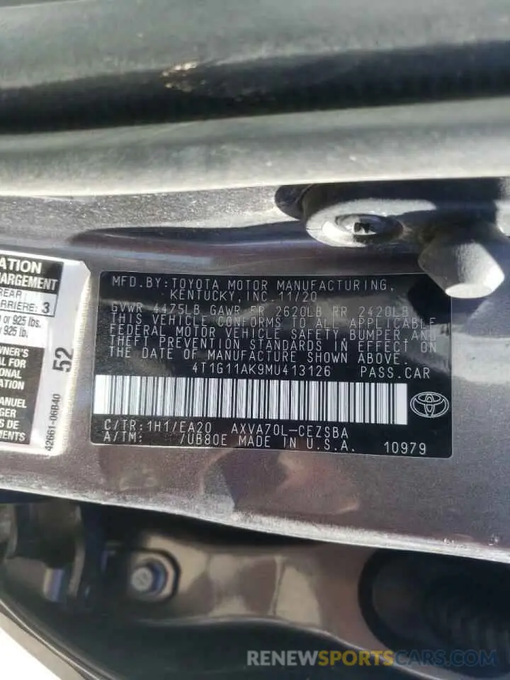 10 Photograph of a damaged car 4T1G11AK9MU413126 TOYOTA CAMRY 2021