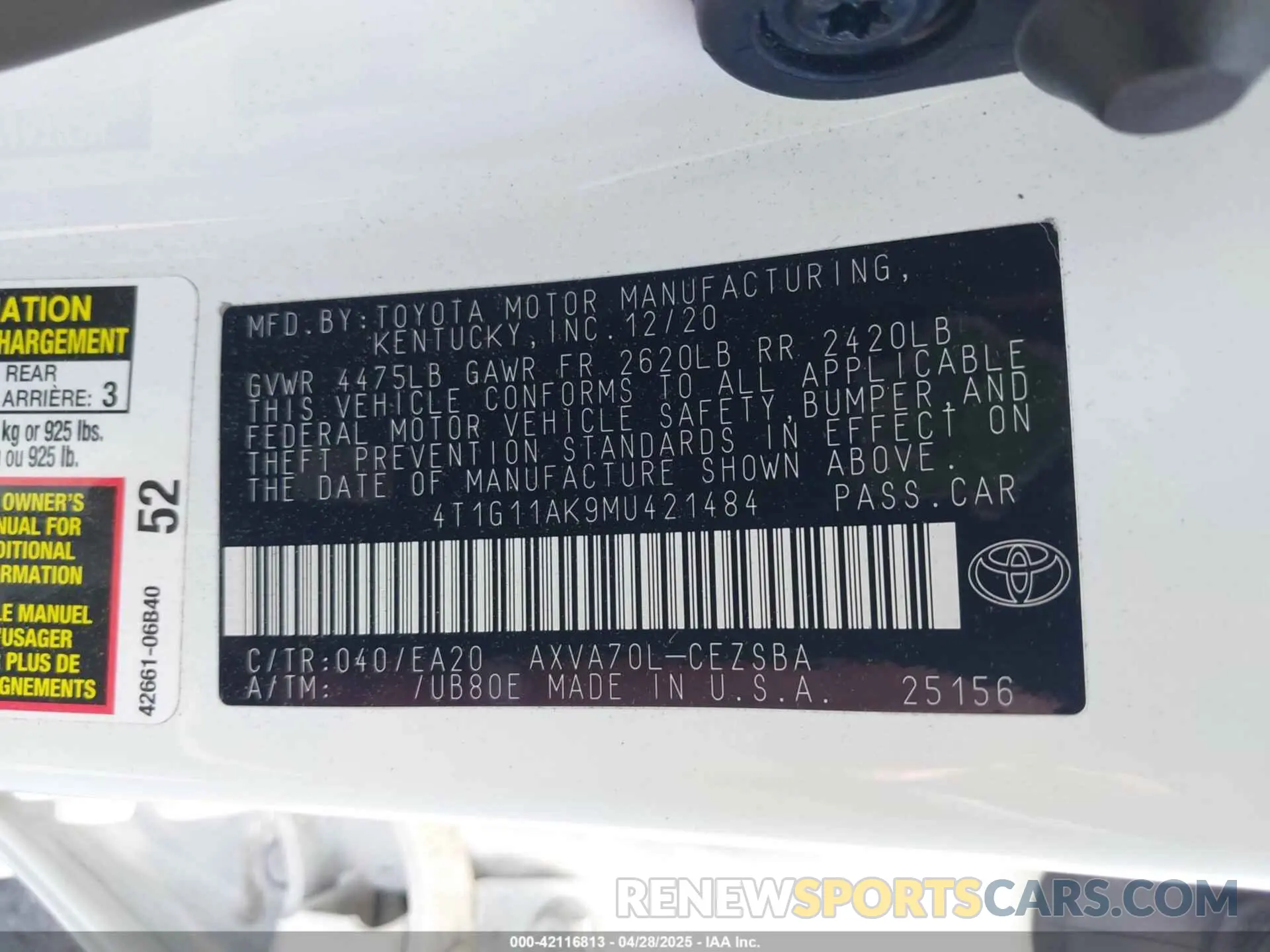 9 Photograph of a damaged car 4T1G11AK9MU421484 TOYOTA CAMRY 2021