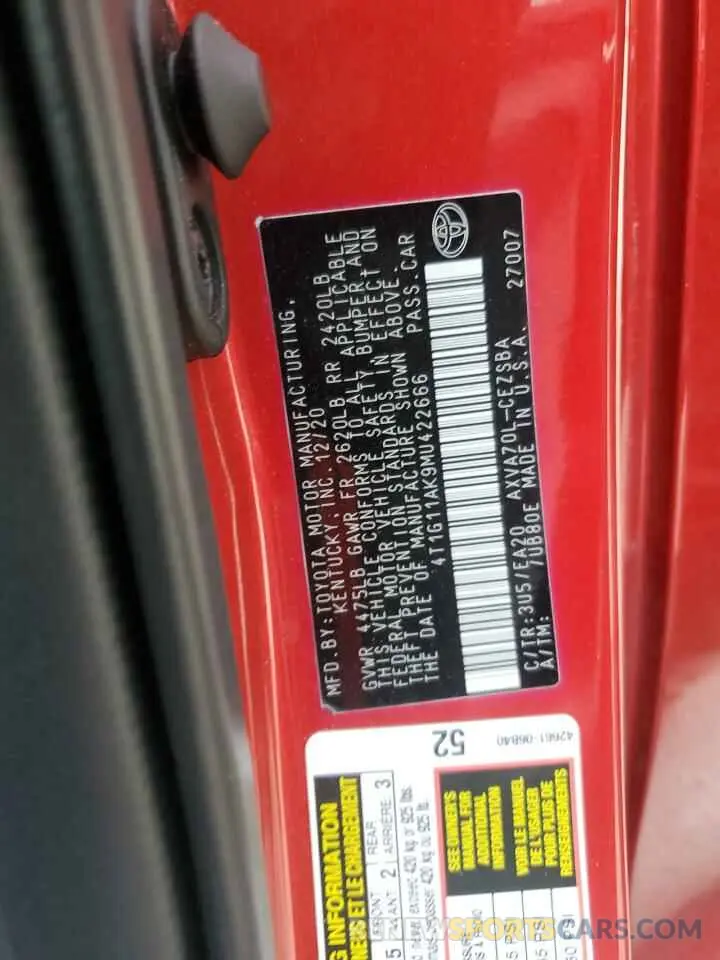 12 Photograph of a damaged car 4T1G11AK9MU422666 TOYOTA CAMRY 2021