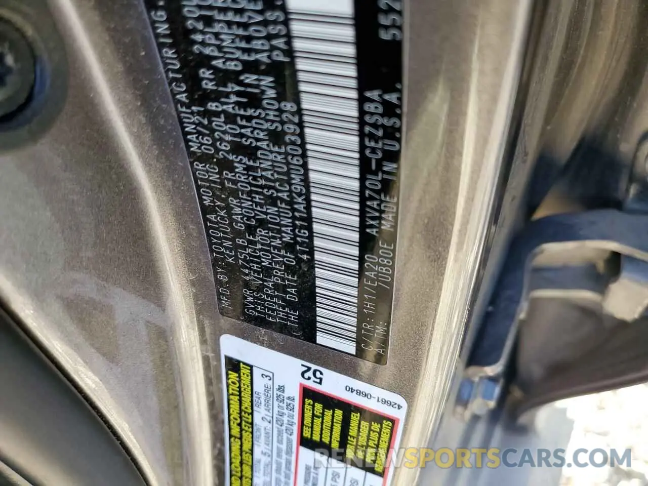 13 Photograph of a damaged car 4T1G11AK9MU603928 TOYOTA CAMRY 2021