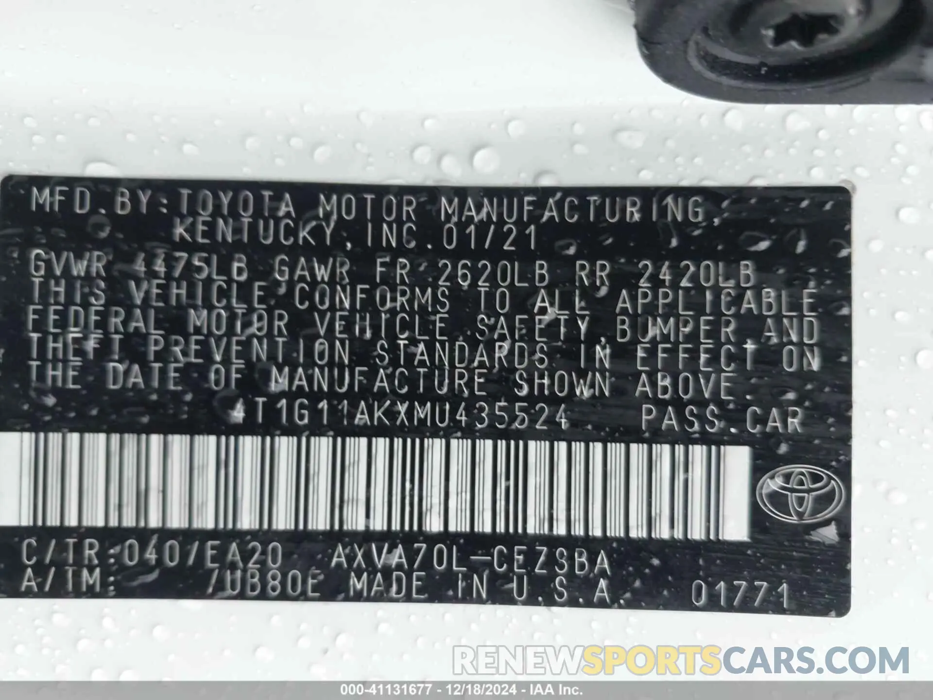 9 Photograph of a damaged car 4T1G11AKXMU435524 TOYOTA CAMRY 2021