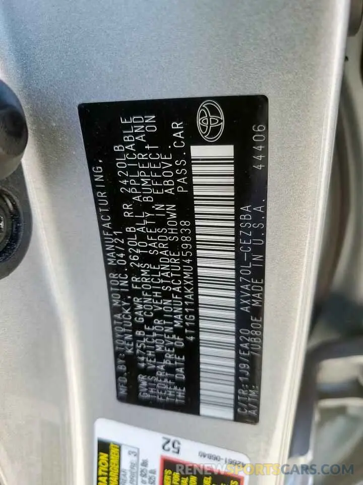 12 Фотография поврежденного автомобиля 4T1G11AKXMU459838 TOYOTA CAMRY 2021