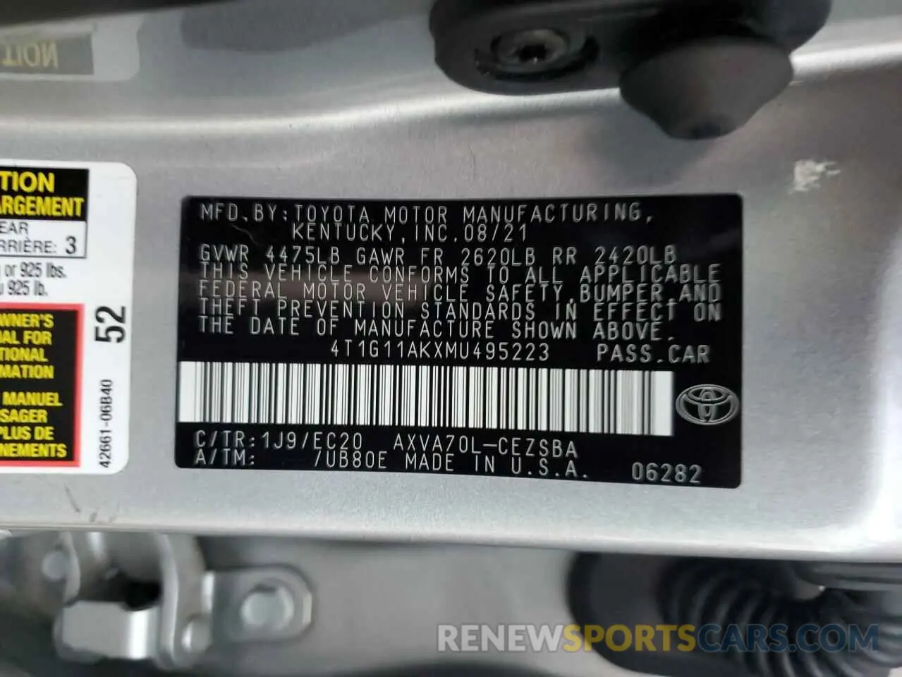 12 Photograph of a damaged car 4T1G11AKXMU495223 TOYOTA CAMRY 2021