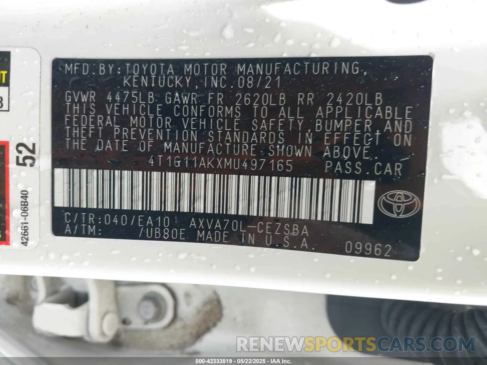 9 Photograph of a damaged car 4T1G11AKXMU497165 TOYOTA CAMRY 2021
