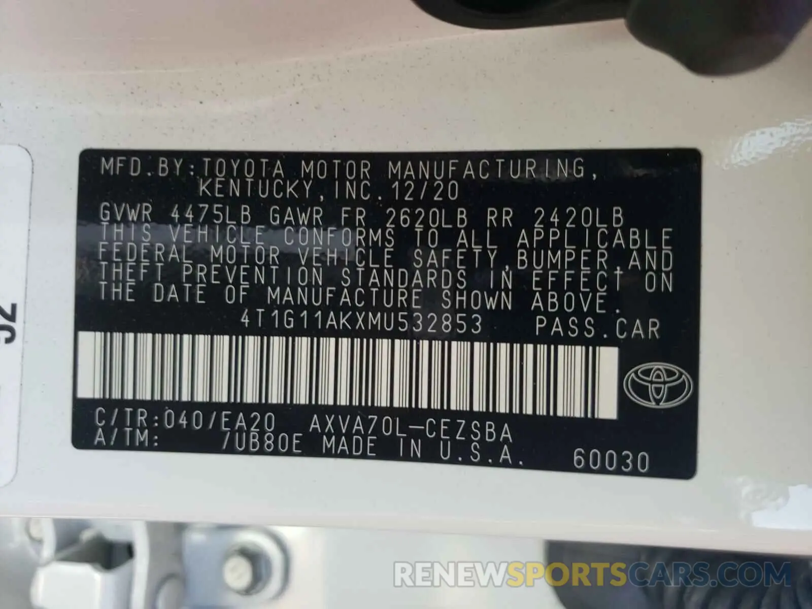 10 Фотография поврежденного автомобиля 4T1G11AKXMU532853 TOYOTA CAMRY 2021