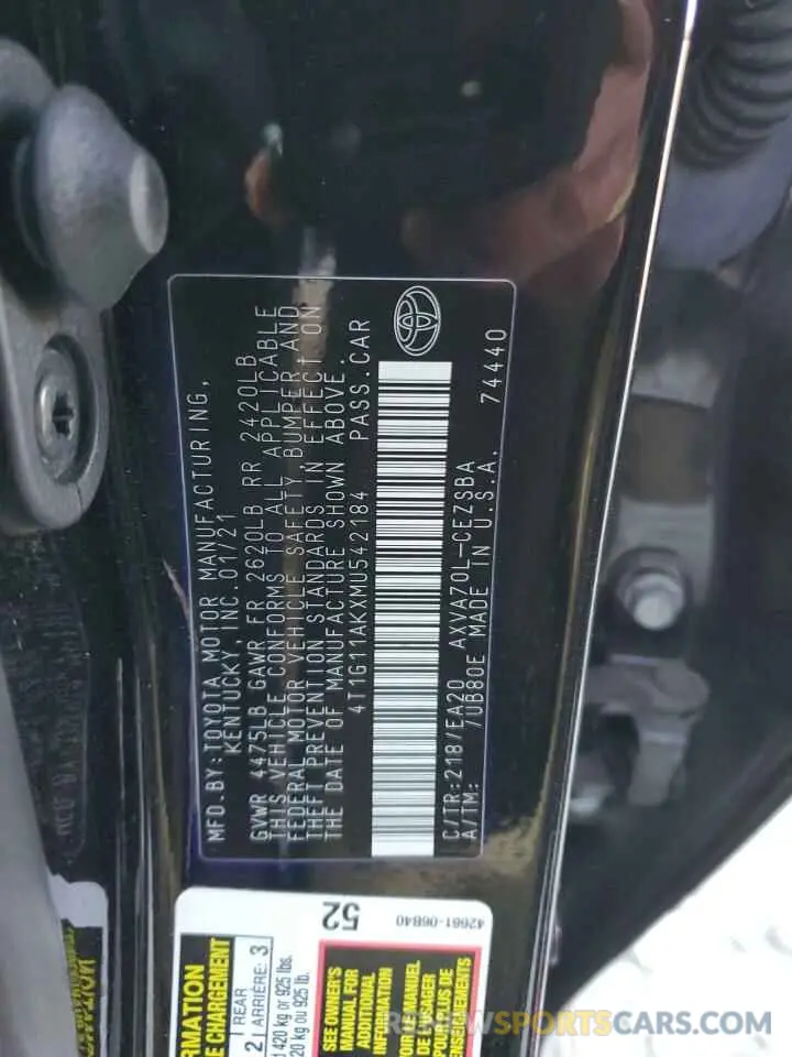 12 Фотография поврежденного автомобиля 4T1G11AKXMU542184 TOYOTA CAMRY 2021