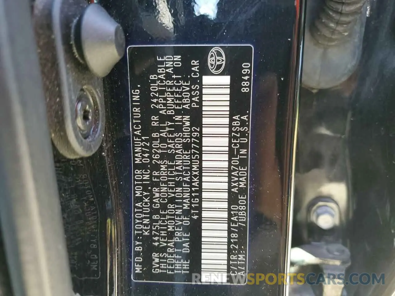 13 Фотография поврежденного автомобиля 4T1G11AKXMU577792 TOYOTA CAMRY 2021