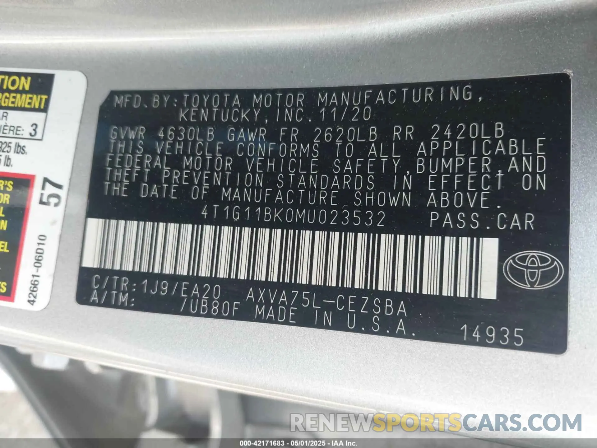 9 Фотография поврежденного автомобиля 4T1G11BK0MU023532 TOYOTA CAMRY 2021
