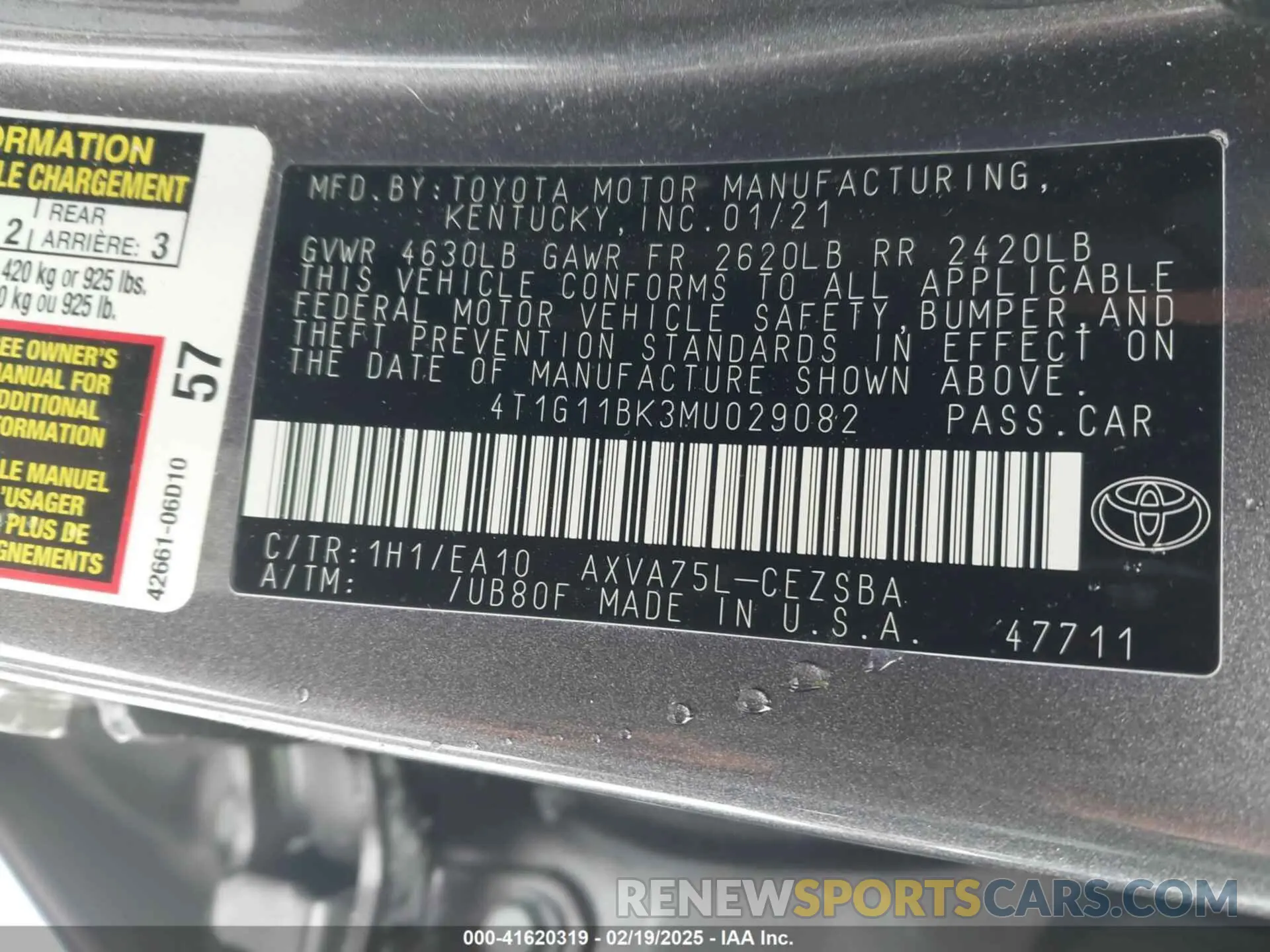 9 Фотография поврежденного автомобиля 4T1G11BK3MU029082 TOYOTA CAMRY 2021