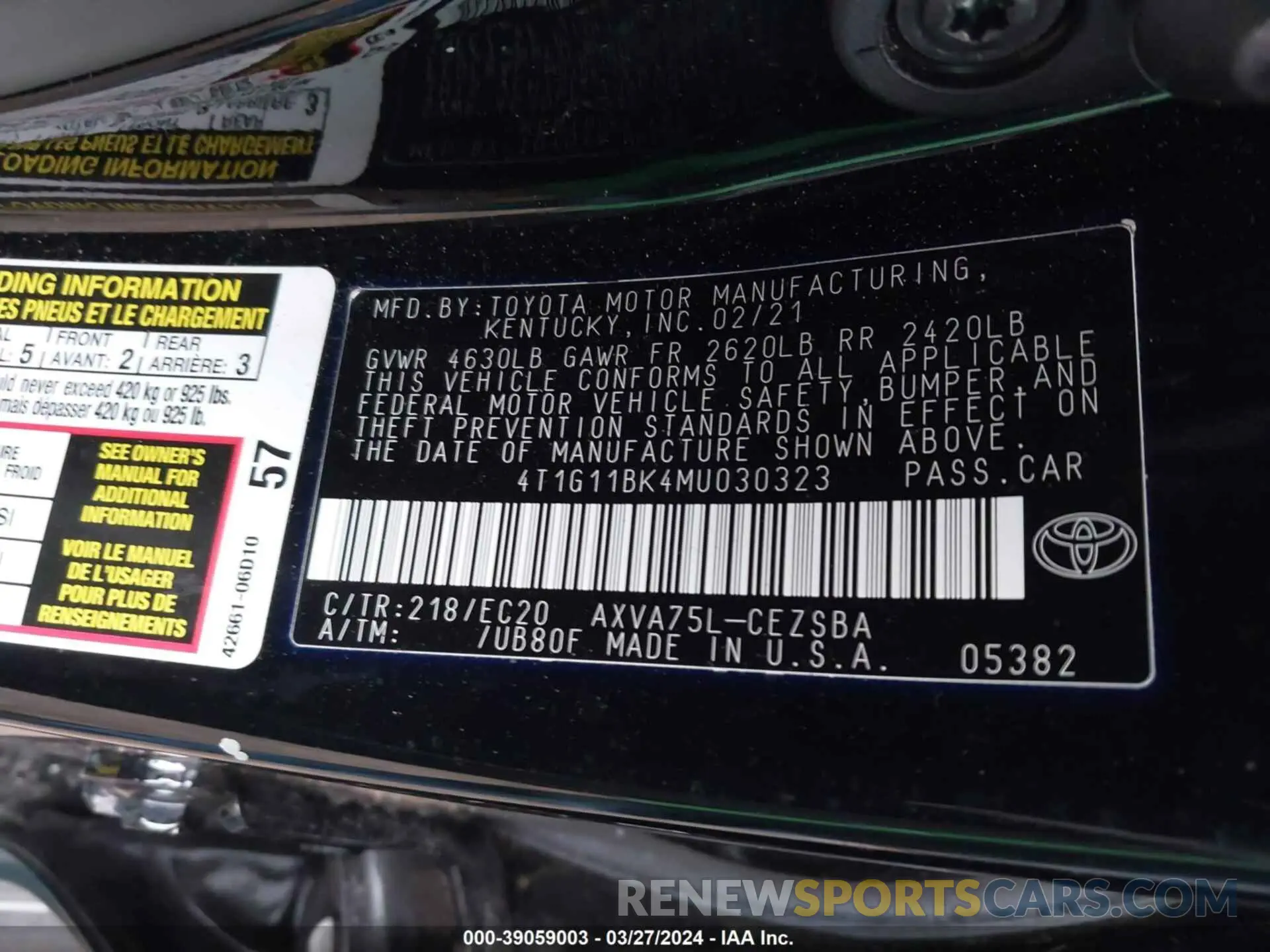 9 Photograph of a damaged car 4T1G11BK4MU030323 TOYOTA CAMRY 2021