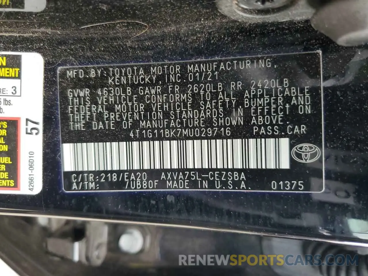 12 Photograph of a damaged car 4T1G11BK7MU029716 TOYOTA CAMRY 2021