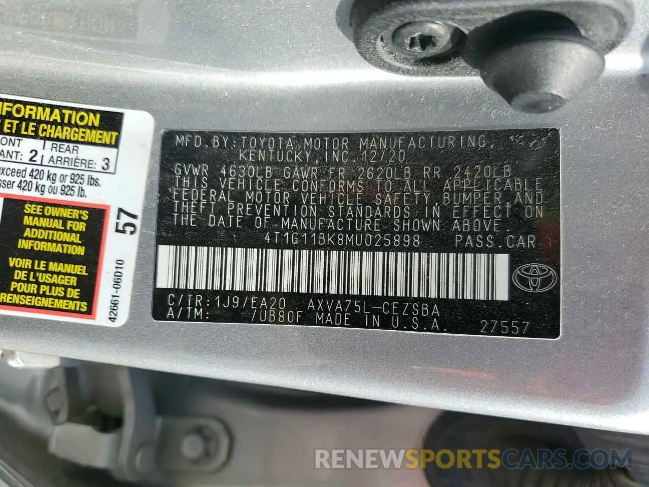 12 Photograph of a damaged car 4T1G11BK8MU025898 TOYOTA CAMRY 2021