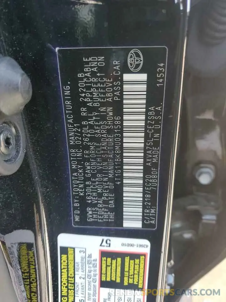 13 Photograph of a damaged car 4T1G11BK8MU031586 TOYOTA CAMRY 2021