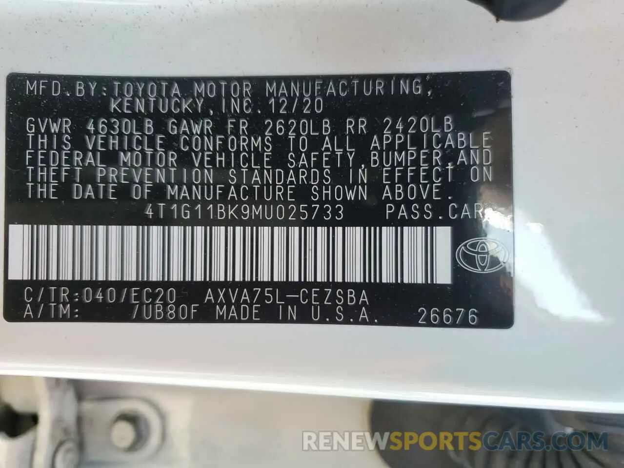 12 Фотография поврежденного автомобиля 4T1G11BK9MU025733 TOYOTA CAMRY 2021