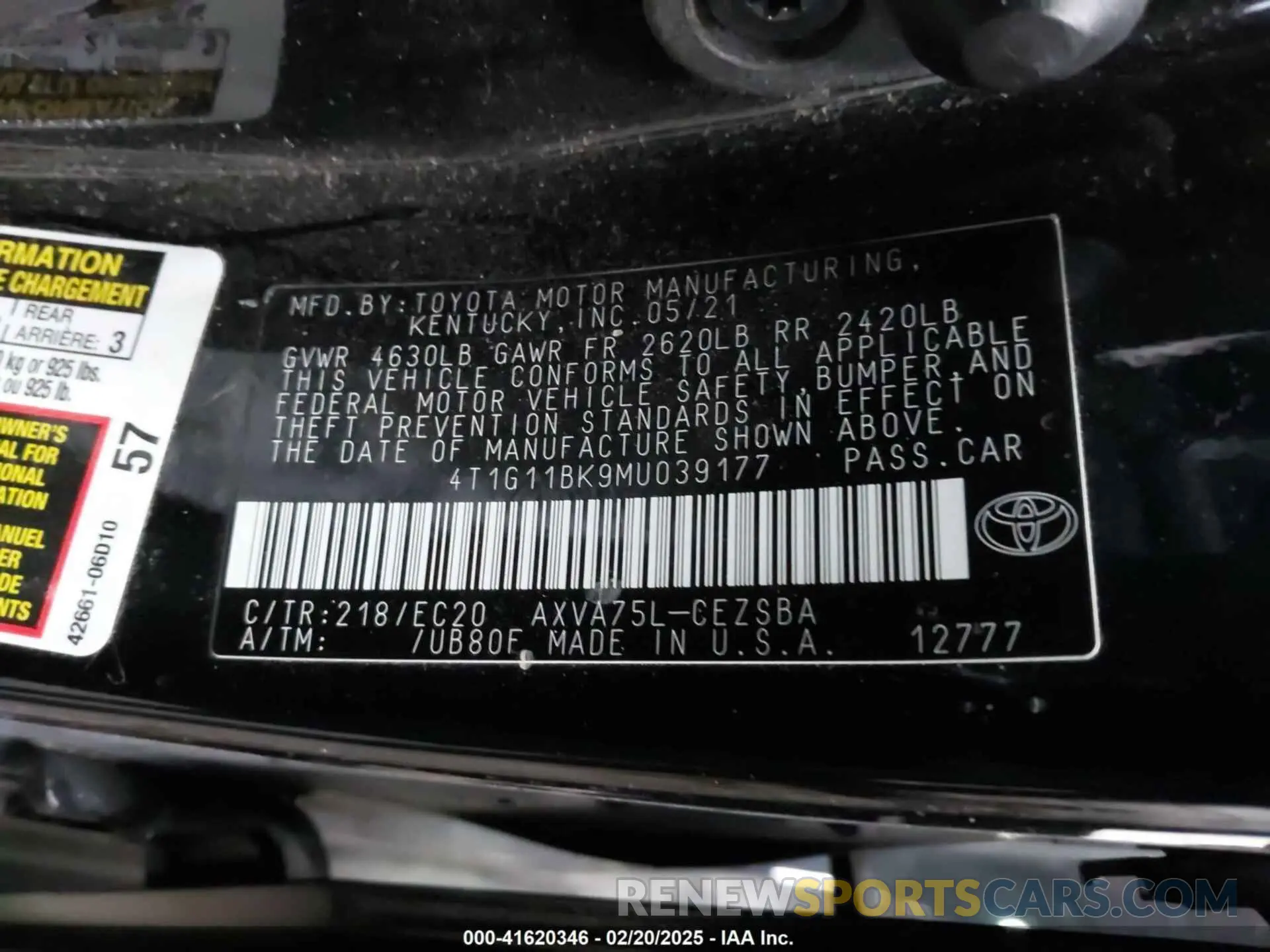 9 Photograph of a damaged car 4T1G11BK9MU039177 TOYOTA CAMRY 2021