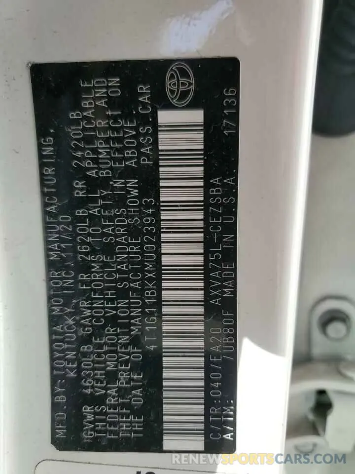 13 Фотография поврежденного автомобиля 4T1G11BKXMU023943 TOYOTA CAMRY 2021