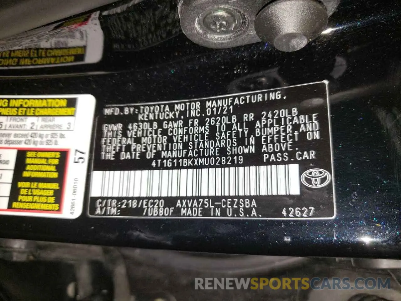 10 Фотография поврежденного автомобиля 4T1G11BKXMU028219 TOYOTA CAMRY 2021