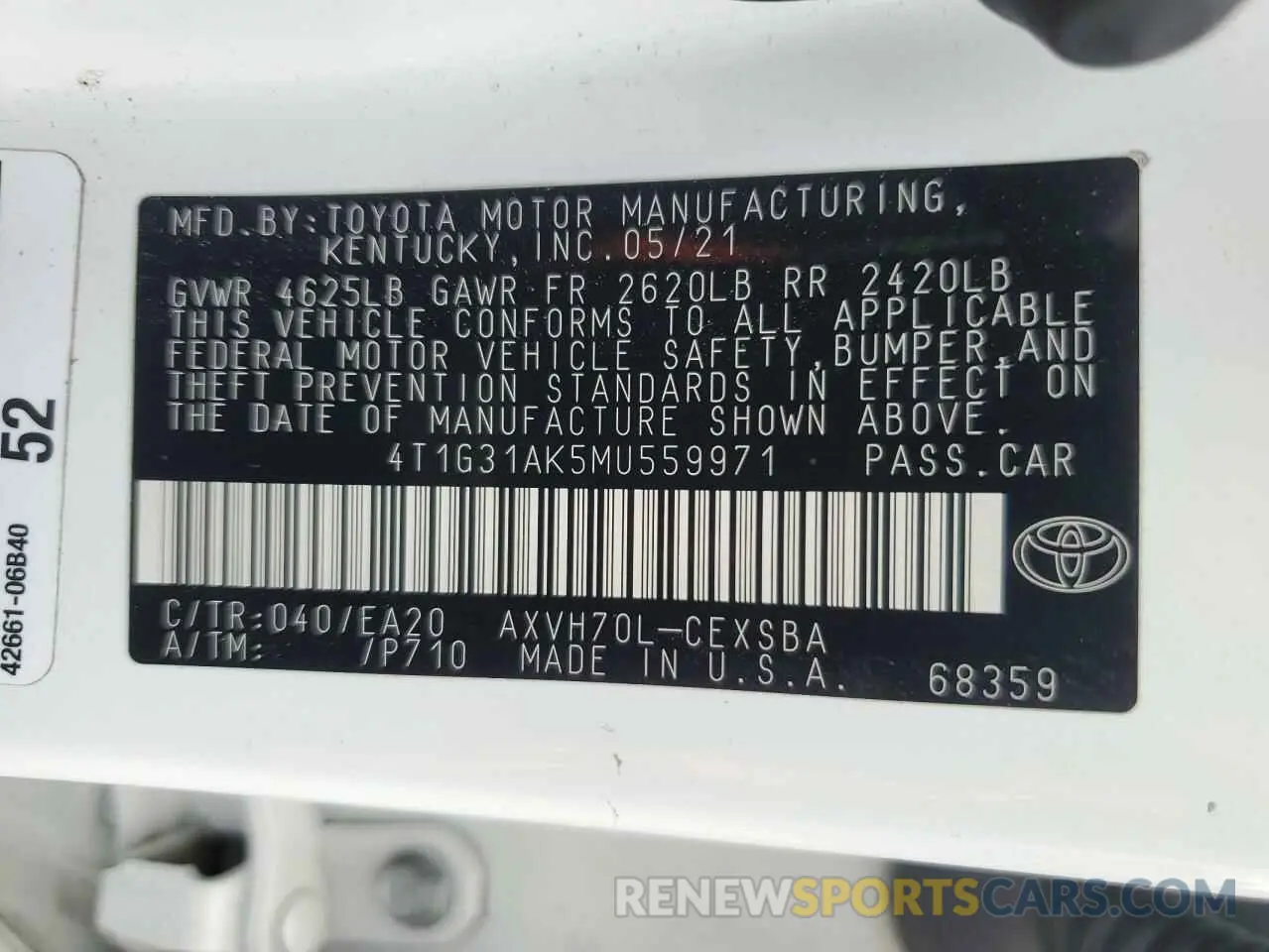 14 Photograph of a damaged car 4T1G31AK5MU559971 TOYOTA CAMRY 2021