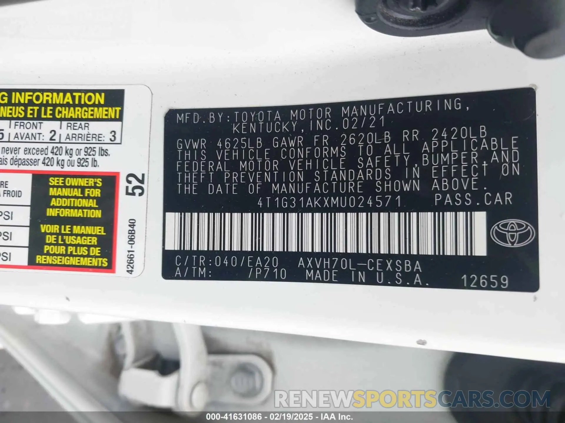 9 Фотография поврежденного автомобиля 4T1G31AKXMU024571 TOYOTA CAMRY 2021