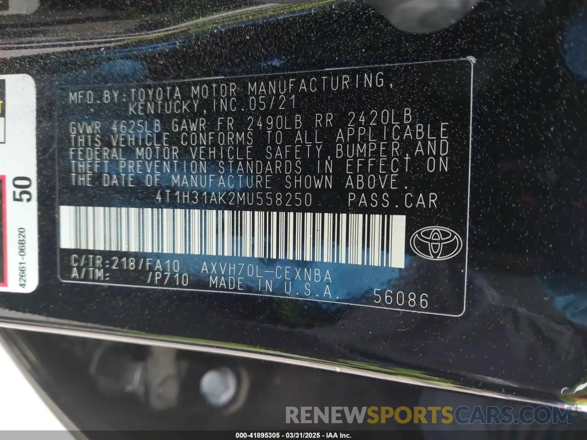 9 Фотография поврежденного автомобиля 4T1H31AK2MU558250 TOYOTA CAMRY 2021