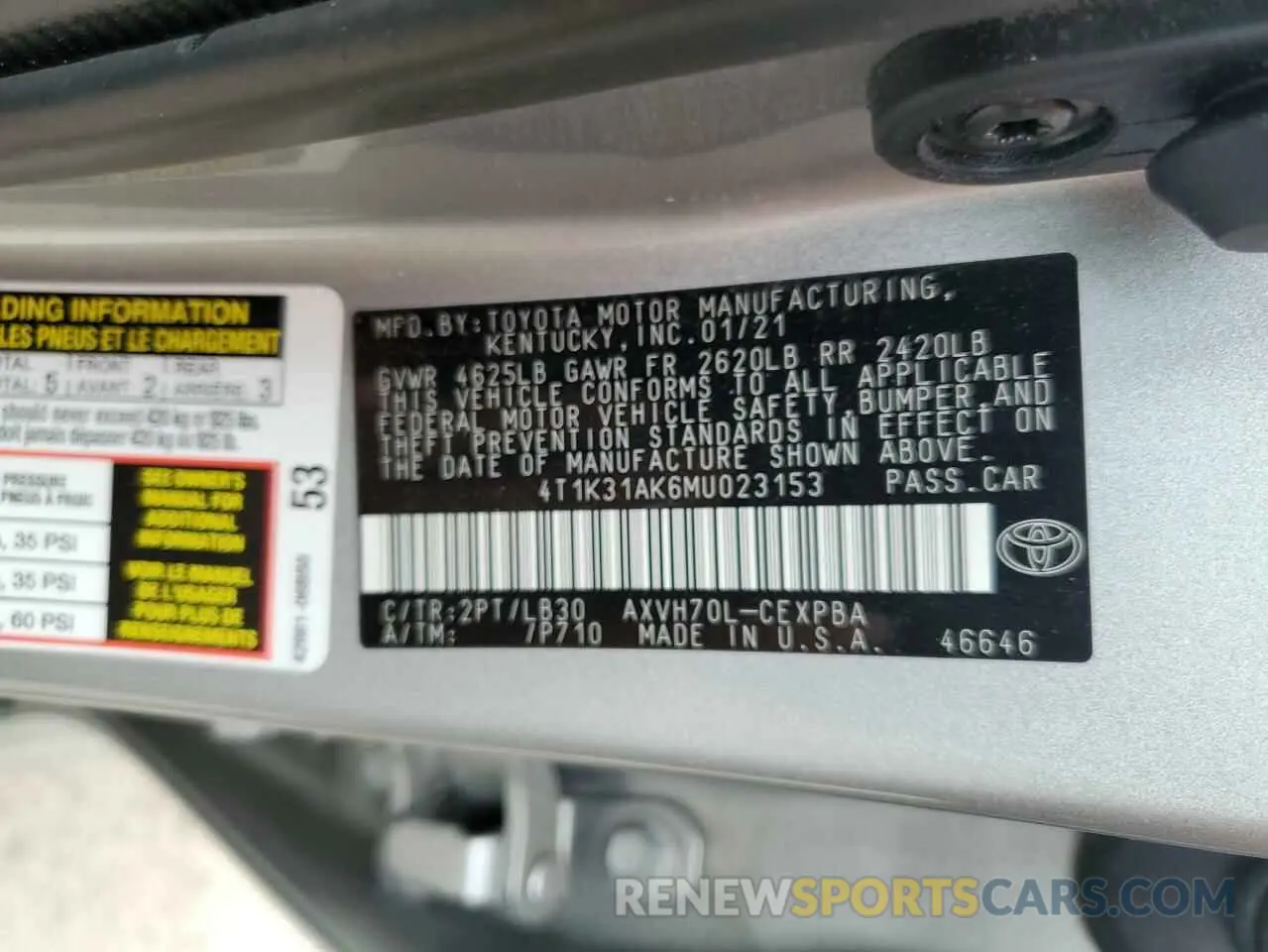 10 Photograph of a damaged car 4T1K31AK6MU023153 TOYOTA CAMRY 2021